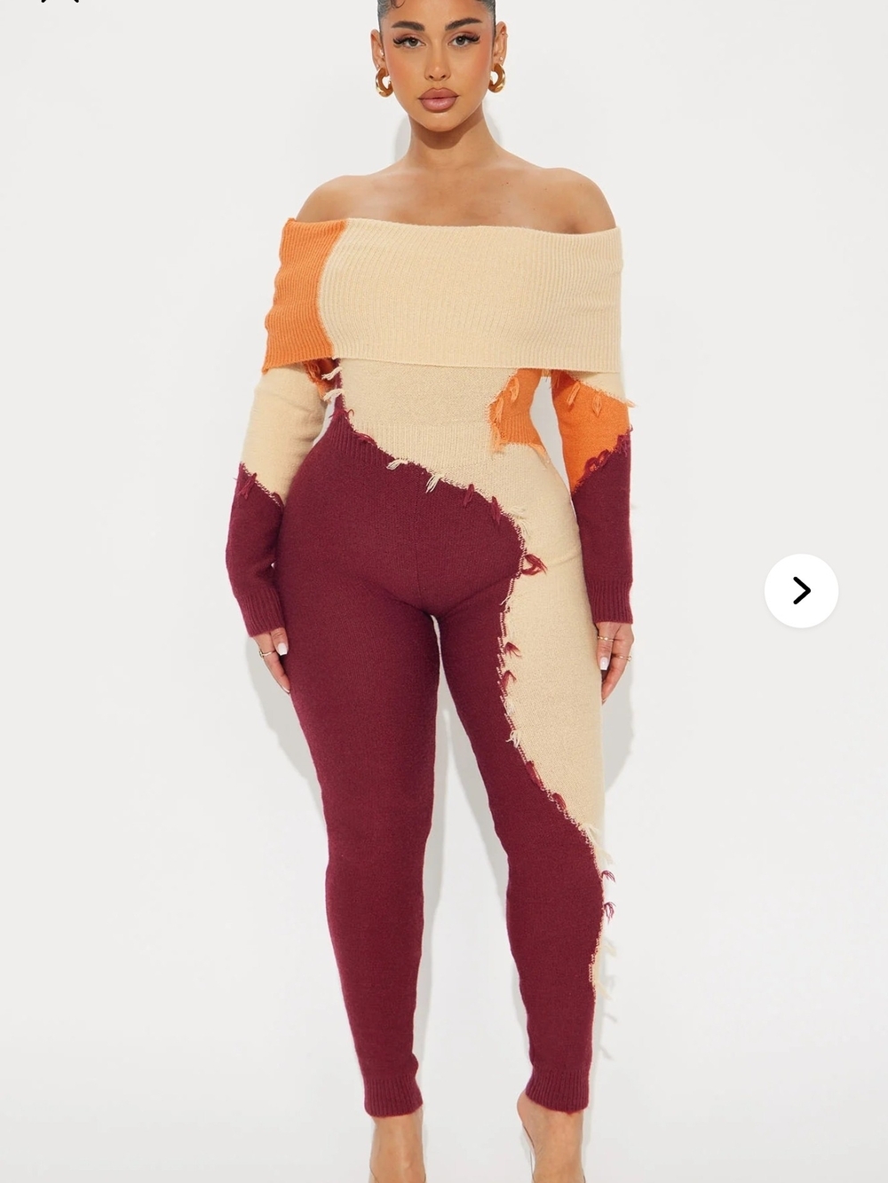 Fashion Nova Ivy Sweater Jumpsuit Orange/Combo
